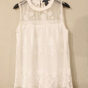 Kate & Mallory Sleeveless Lace Tank Top White Sz L
